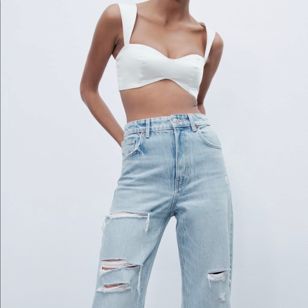 ZARA Ripped Wide Leg Jeans - Picture 2 of 16